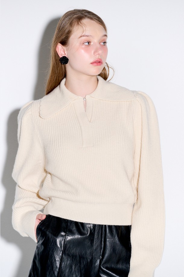 OPENING SUNSHINE - 스웨터 - Collar neck puff knit_Ivory