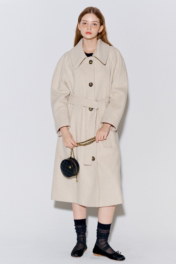 OPENING SUNSHINE - 코트 - Wool Raglan Single Long Coat Oatmeal