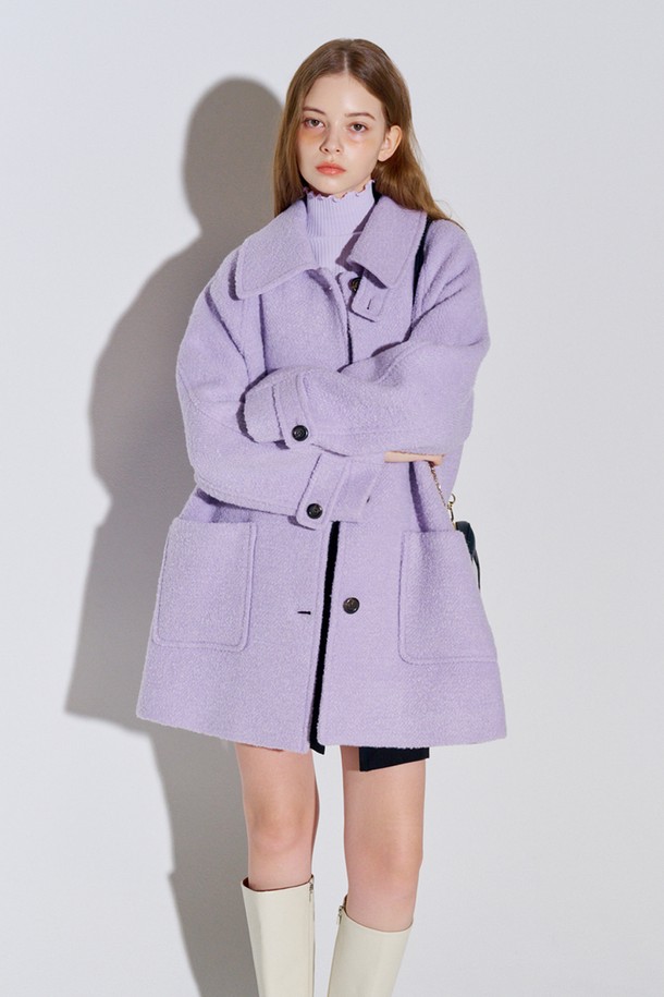 OPENING SUNSHINE - 코트 - Boucle Herringbone Half Wool Coat Lavender