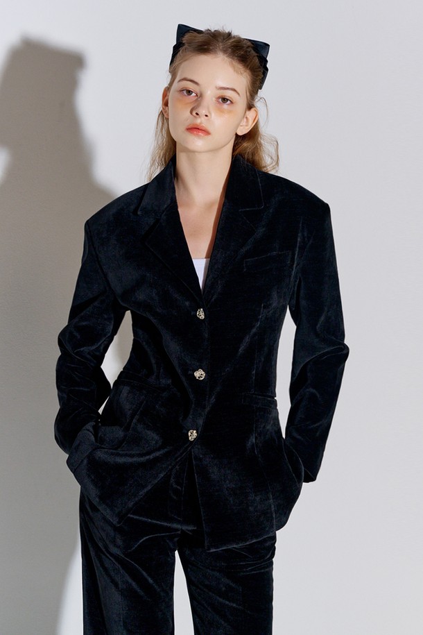 OPENING SUNSHINE - 자켓 - Velvet Tailored Jacket Black