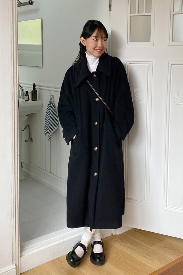 OPENING SUNSHINE - 코트 - Wool Raglan Single Long Coat Black