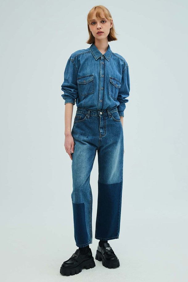 OPENING SUNSHINE - 셔츠 - Vintage denim shirt_medium blue