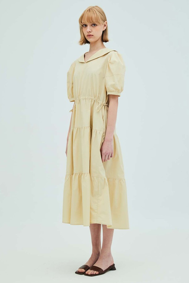 OPENING SUNSHINE - 반소매 원피스 - Sailor Collar Tiered Maxi Dress_Yellow