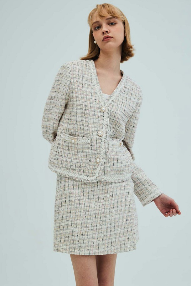 OPENING SUNSHINE - 자켓 - V-neck check tweed jacket_ivory