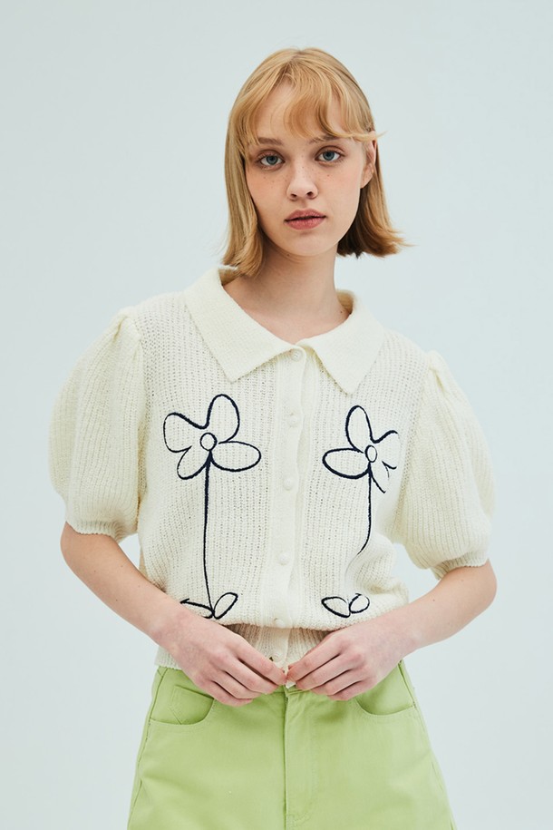 OPENING SUNSHINE - 가디건 - Flower dance collar cardigan_ivory