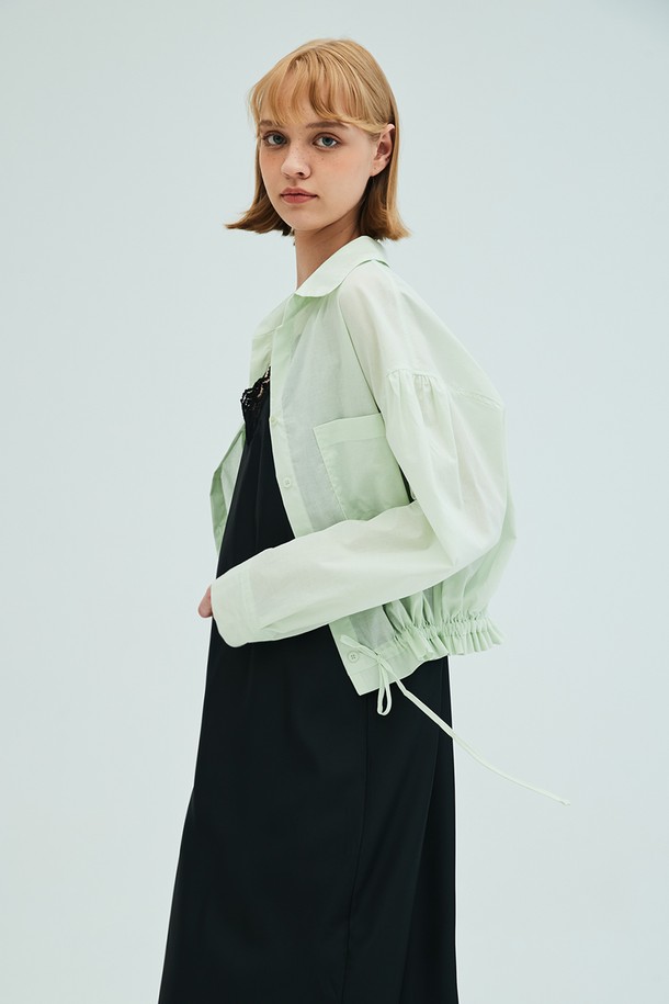 OPENING SUNSHINE - 셔츠 - Natural Cotton Blouson Shirt Blouse_Mint