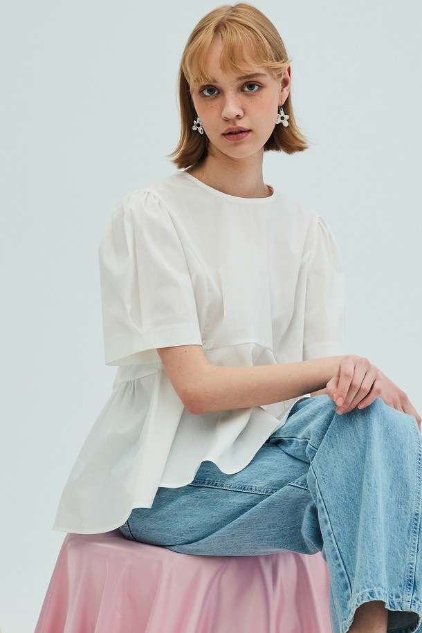 OPENING SUNSHINE - 블라우스 - Back Ribbon Detail Peplum Blouse_White