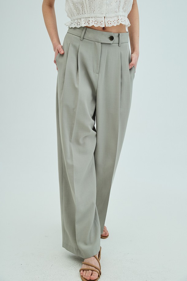 OPENING SUNSHINE - 롱/미디팬츠 - Summer two-tuck wide pants_Khaki