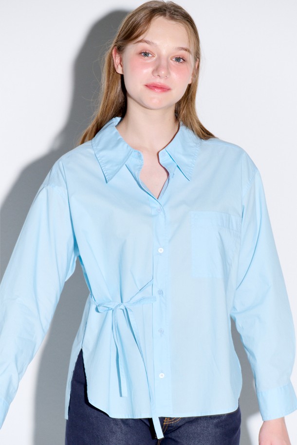 OPENING SUNSHINE - 셔츠 - Loose fit strap detail shirt_Blue