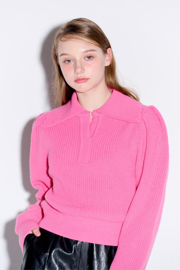 OPENING SUNSHINE - 스웨터 - Collar neck puff knit_Pink