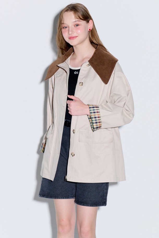 OPENING SUNSHINE - 트렌치코트 - Corduroy collar half trench mac coat_Beige