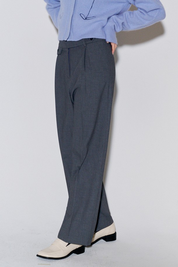 OPENING SUNSHINE - 롱/미디팬츠 - Button Point Wool Pintuck Wide Slacks Grey