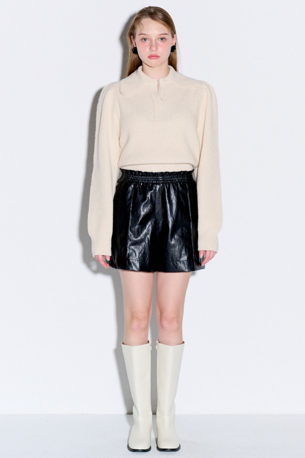 OPENING SUNSHINE - 쇼트팬츠 - [리퍼브]Eco leather banding short pants_Black