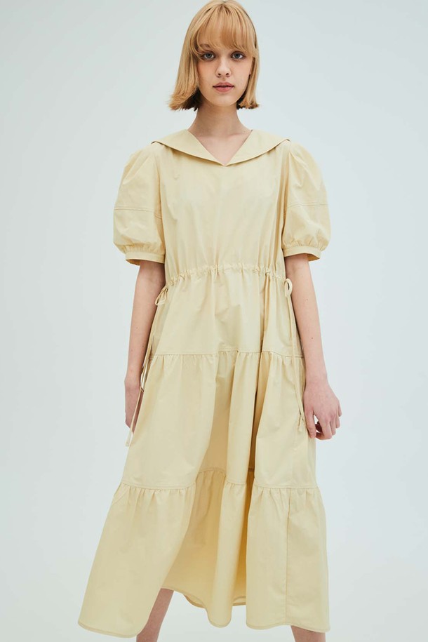 OPENING SUNSHINE - 반소매 원피스 - Sailor Collar Tiered Maxi Dress_Yellow