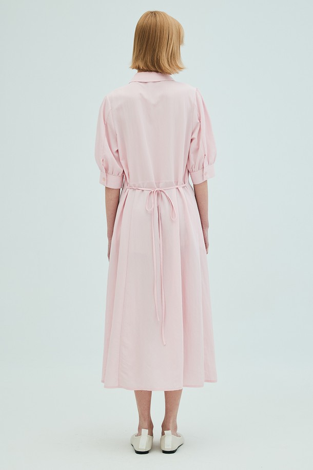 OPENING SUNSHINE - 반소매 원피스 - Open collar shirring detail shirt dress_pink