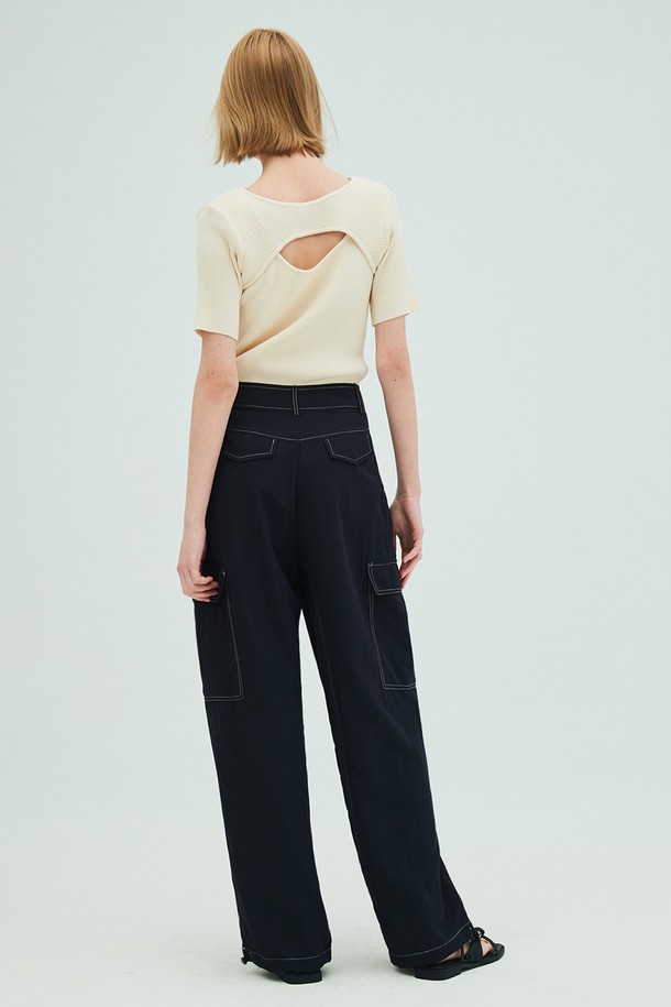 OPENING SUNSHINE - 롱/미디팬츠 - Wide Leg Stitch Cargo Pants_Navy