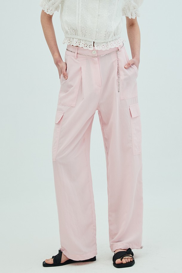 OPENING SUNSHINE - 롱/미디팬츠 - Wide Leg Stitch Cargo Pants_Pink