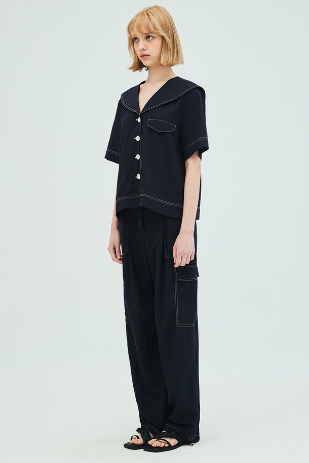 OPENING SUNSHINE - 점프수트 - Sailor Collar Stitch Blouse Stitch_Cargo Pants set_Navy