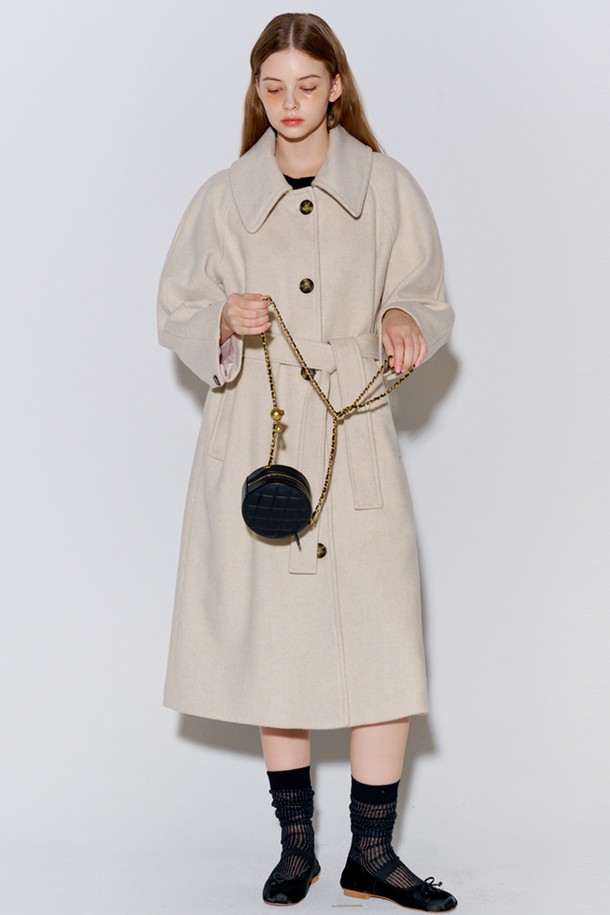 OPENING SUNSHINE - 코트 - Wool Raglan Single Long Coat Oatmeal