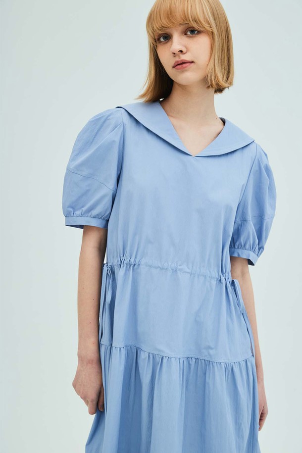 OPENING SUNSHINE - 반소매 원피스 - Sailor Collar Tiered Maxi Dress_Blue