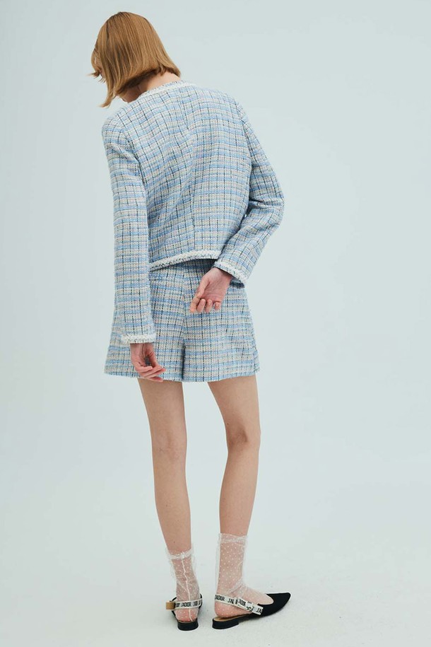 OPENING SUNSHINE - 쇼트팬츠 - Check Tweed Wrap Shorts_Blue