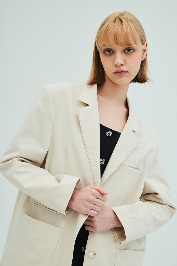 OPENING SUNSHINE - 자켓 - Oversized Cotton Blazer_Cream