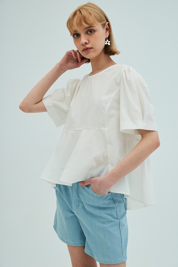 OPENING SUNSHINE - 블라우스 - Back Ribbon Detail Peplum Blouse_White