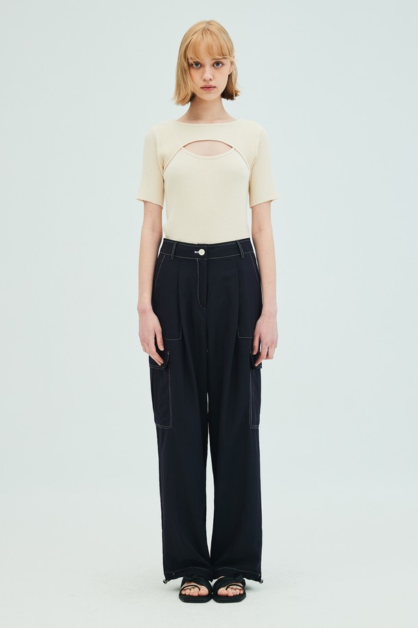 OPENING SUNSHINE - 롱/미디팬츠 - Wide Leg Stitch Cargo Pants_Navy