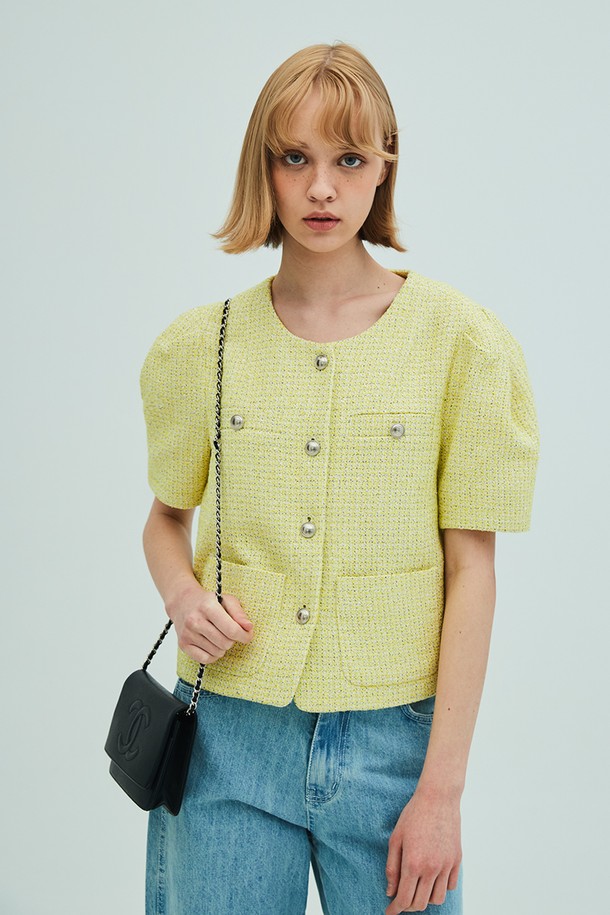 OPENING SUNSHINE - 자켓 - Puff Sleeve Tweed Jacket_Yellow