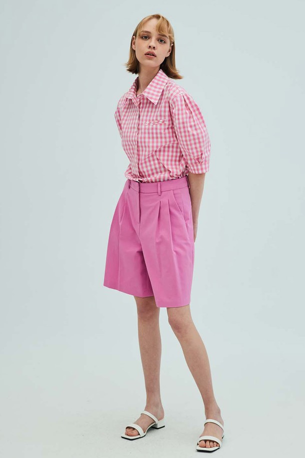 OPENING SUNSHINE - 블라우스 - Puff Short Sleeve Check Blouse_Pink