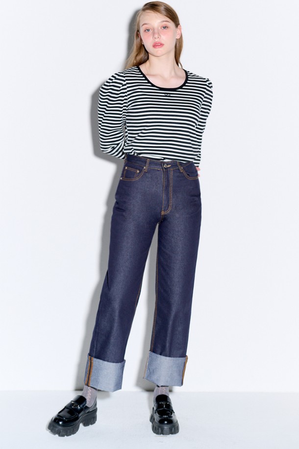 OPENING SUNSHINE - 데님 - Roll-up raw denim pants_Dark Indigo