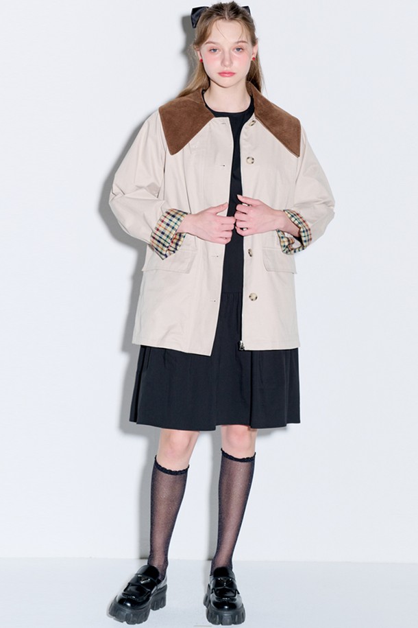 OPENING SUNSHINE - 트렌치코트 - Corduroy collar half trench mac coat_Beige