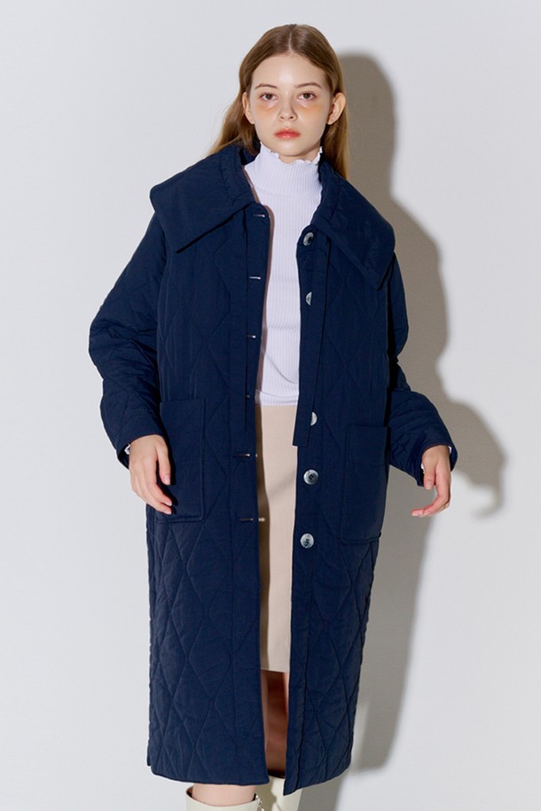 OPENING SUNSHINE - 패딩 - Big Collar Quilted Long Coat Navy