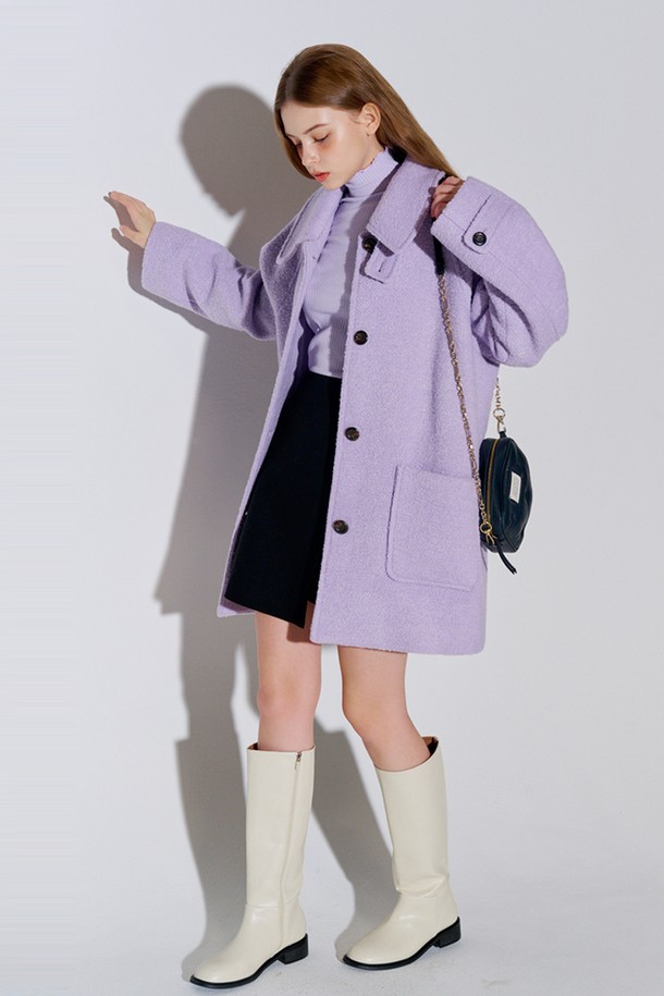 OPENING SUNSHINE - 코트 - Boucle Herringbone Half Wool Coat Lavender