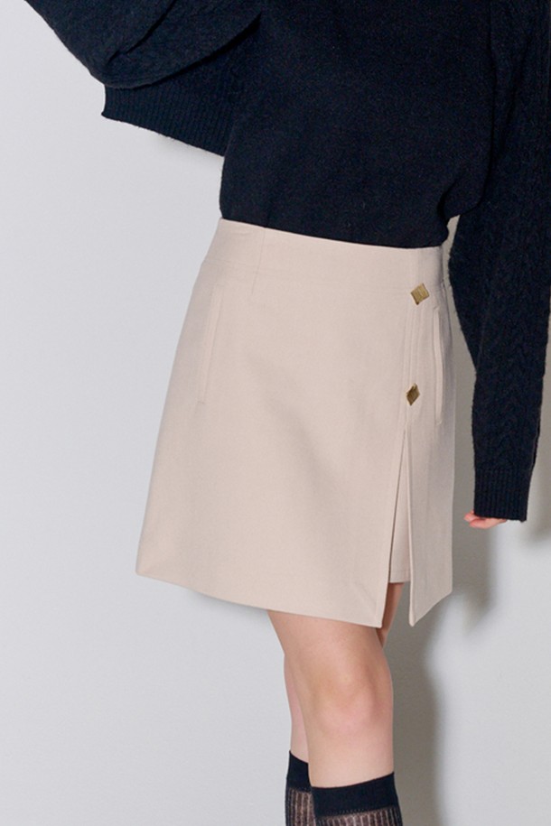 OPENING SUNSHINE - 미니스커트 - Brushed Slit Mini Skirt L.Beige