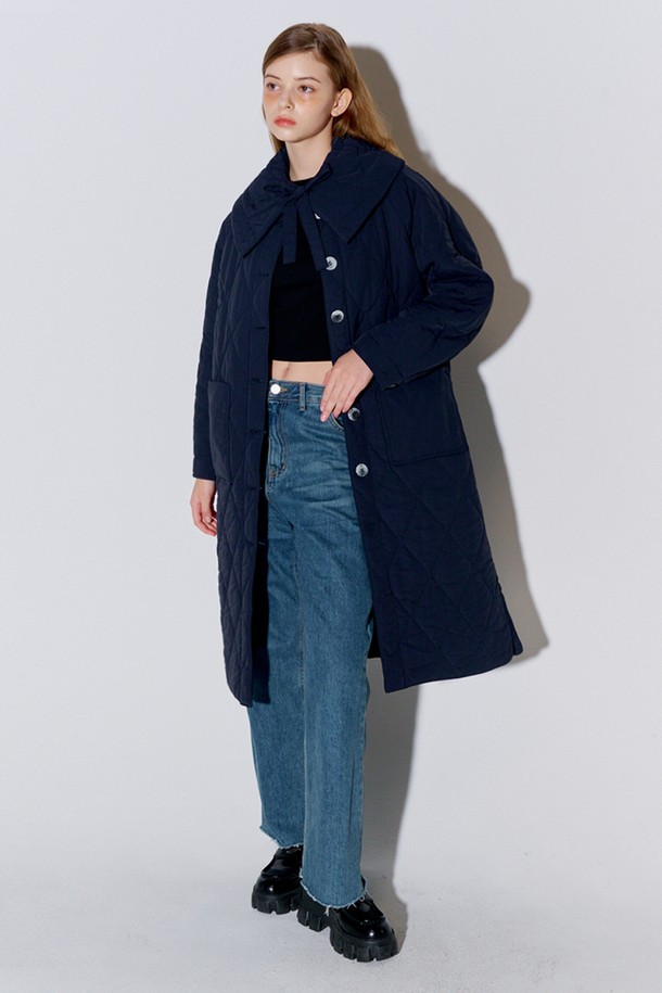 OPENING SUNSHINE - 패딩 - Big Collar Quilted Long Coat Navy