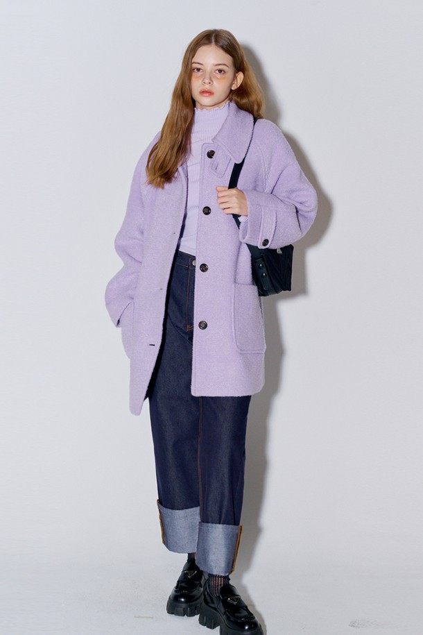 OPENING SUNSHINE - 코트 - Boucle Herringbone Half Wool Coat Lavender