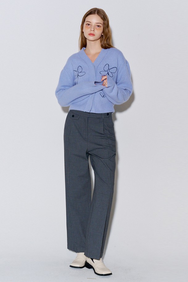 OPENING SUNSHINE - 롱/미디팬츠 - Button Point Wool Pintuck Wide Slacks Grey