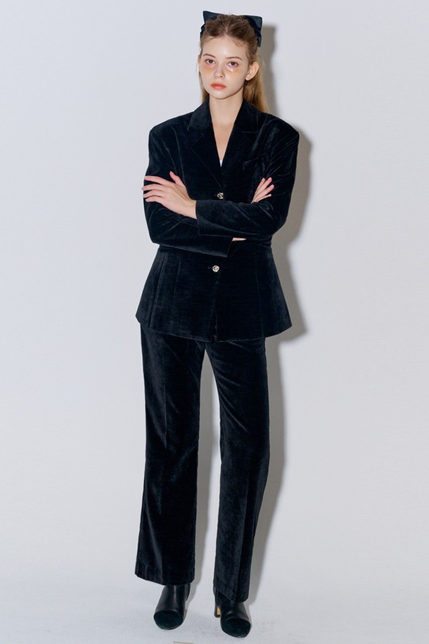 OPENING SUNSHINE - 자켓 - [Set-up]Velvet Tailored Jacket + Bootcut Pants Black