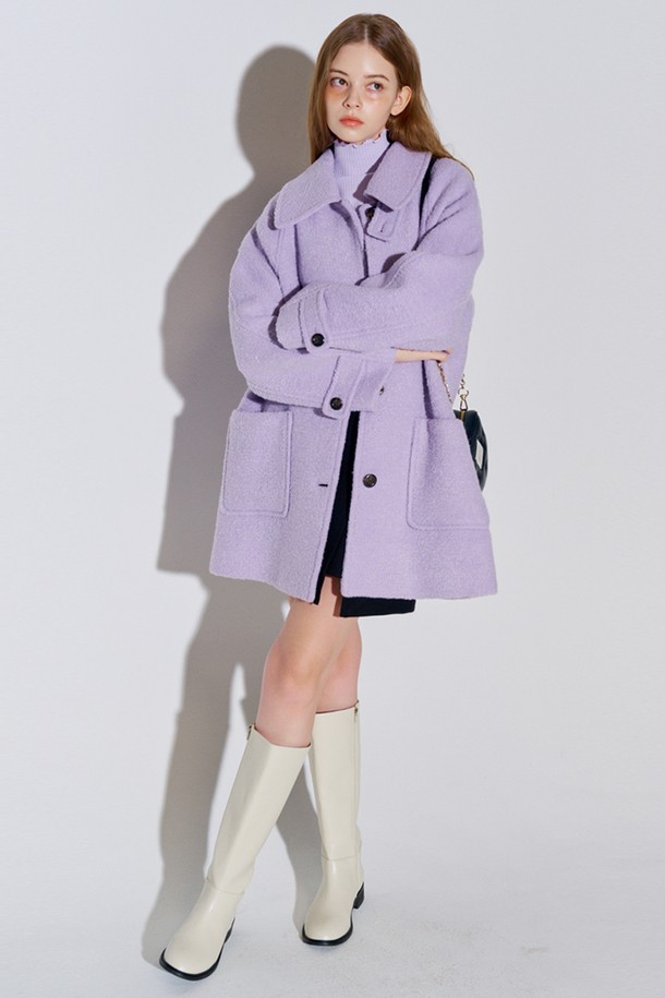 OPENING SUNSHINE - 코트 - Boucle Herringbone Half Wool Coat Lavender