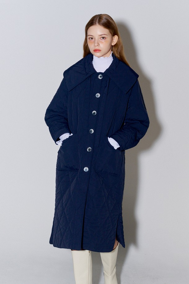 OPENING SUNSHINE - 패딩 - Big Collar Quilted Long Coat Navy