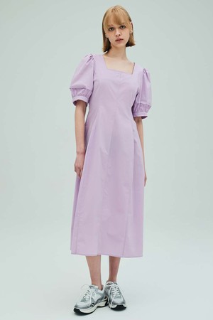 Square-neck puff sleeve flare dress_Lavender