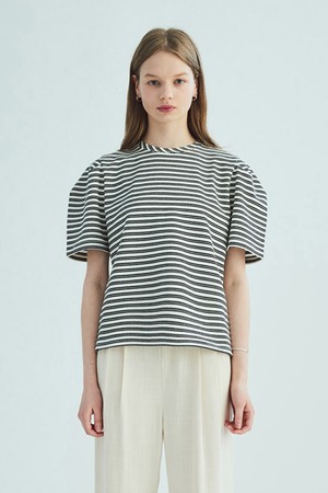 STRIPE PUFF SHORT SLEEVE T-SHIRT_BLACK