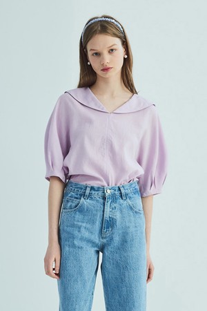 SAILOR COLLAR LINEN PUFF SLEEVE BLOUSE_LAVENDER