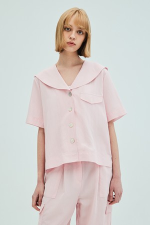 Sailor Collar Stitch Blouse_Pink