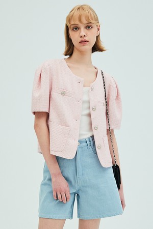 Puff Sleeve Tweed Jacket_Pink