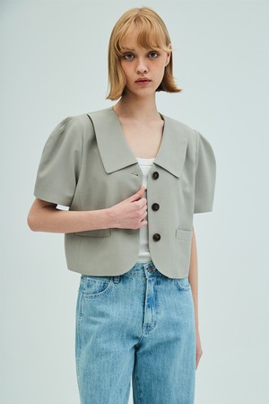 Puff Sleeve Cropped Jacket_Khaki