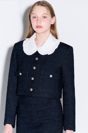 Boucle tweed cropped Wool jacket_Black