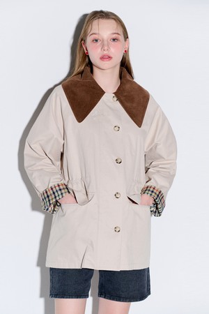 Corduroy collar half trench mac coat_Beige