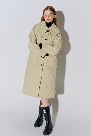 Big Collar Quilted Long Coat Beige